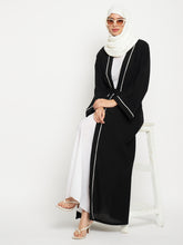 2 Piece Front Open Solid Lace Shrug Set Abaya with Black Georgette Scarf