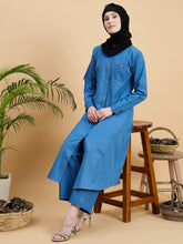 Front Open Blue Denim Co-ord set for women