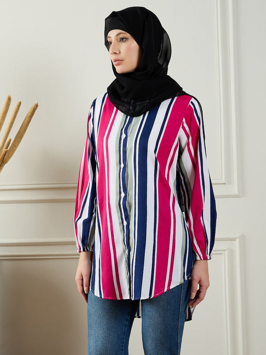 Nabia Front Open Striped Modest Shirt for Women