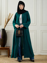 Nabia Front Open Green Zip-Closure Abaya with Black Georgette Hijab