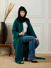 Nabia Front Open Green Zip-Closure Abaya with Black Georgette Hijab