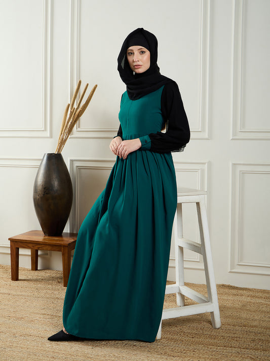 Nabia Two Color Abaya with Black Georgette Hijab