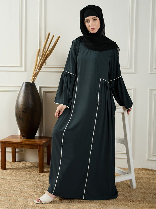 Nabia Lace Work Abaya with Black Georgette Hijab