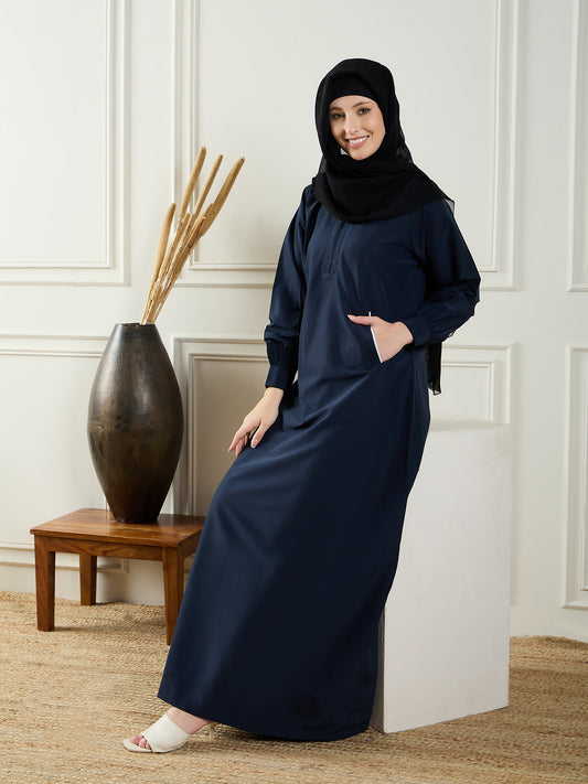 Nabia Blue Aline Abaya with Black Georgette Hijab