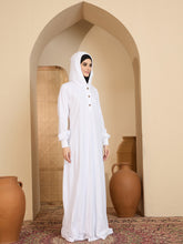 Modest White Jersey Abaya with attached Matching Hood