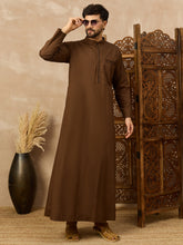 Men’s Brown Thobe with Mandarin Collar and Chest Pocket