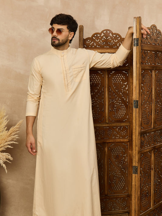 Men's Cream Thobe with Mandarin Collar