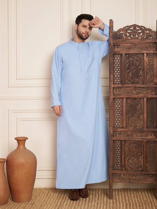 Men’s Light Sky Blue Solid Thobe