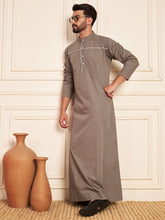 Men’s Grey Thobe in Cotton Fabric with Piping
