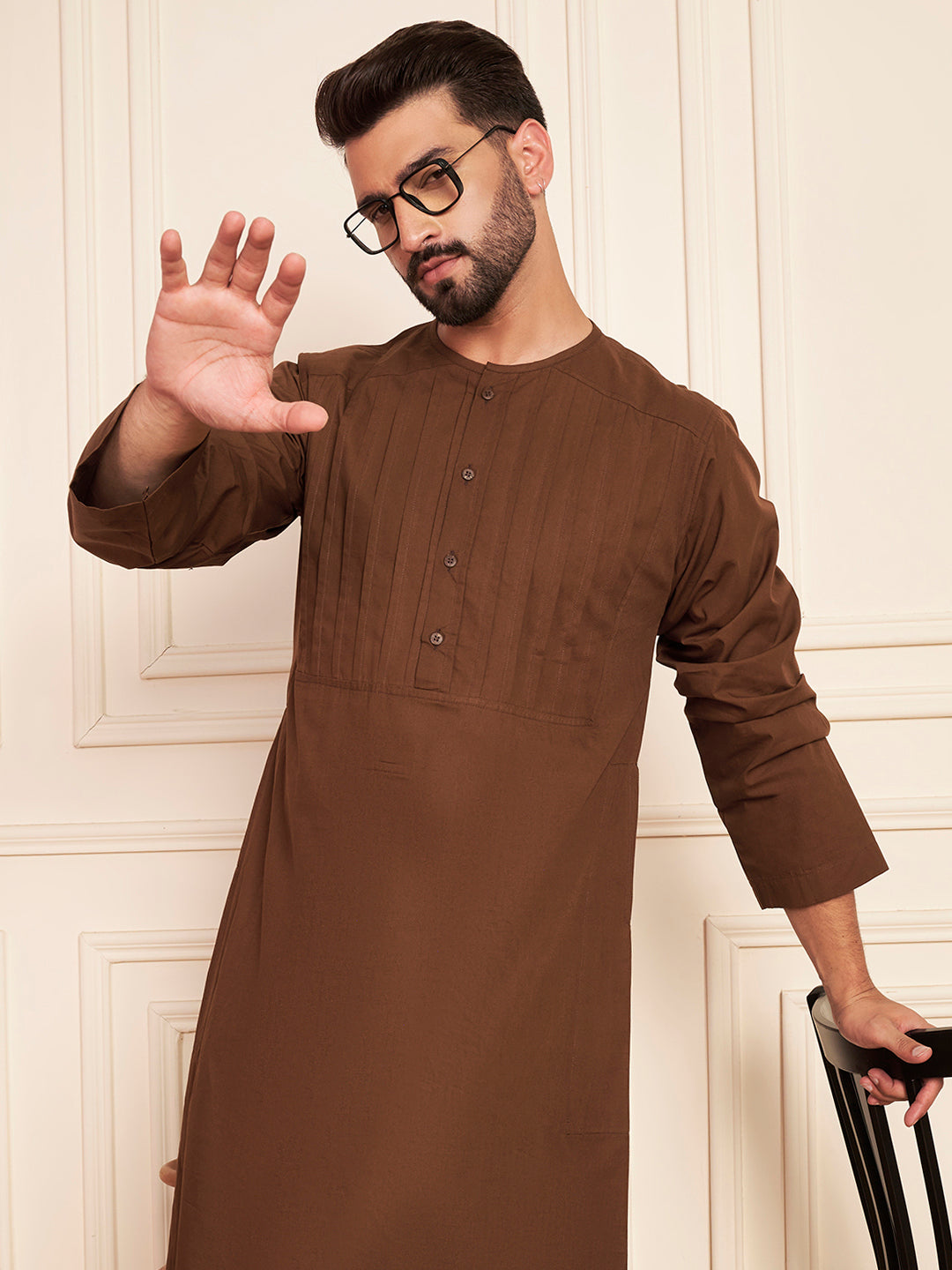 Men’s Brown Cotton Pleated Thobe