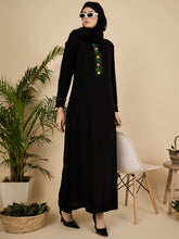 Black Embroidered Pleated Modest Abaya with Matching Hijab