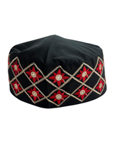 Black Cotton Embroidered Kufi Cap