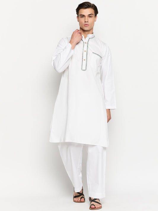 White Embroidery Mens Kurta Pajama Set