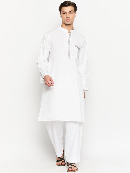 Cotton White Kurta Pajama Set For Men