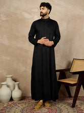 Nabia Black Mandarin Collar Cotton Jubba/Thobe