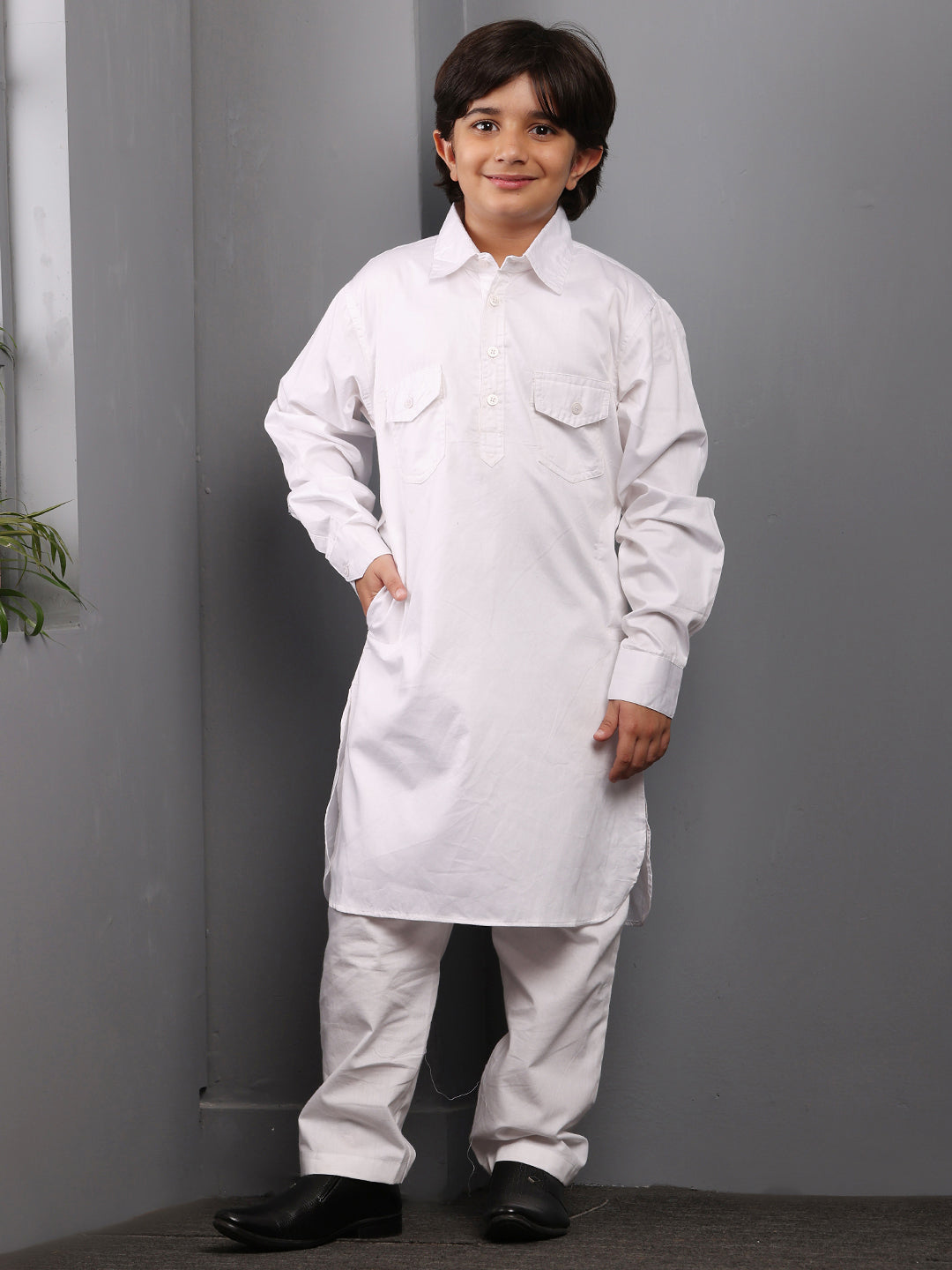 Nabia White Kids Boys Pathani Kurta Pajama Set - Main Image