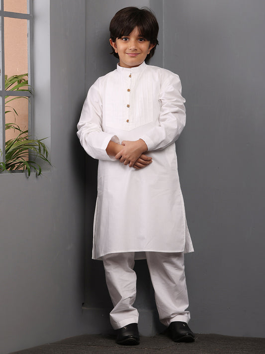 Nabia Solid White Kurta Pajama Set for Kids Boys