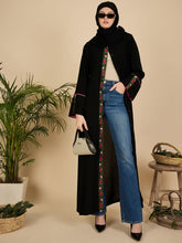 Front Open Embroidered Modest Abaya Burqa with Black Hijab