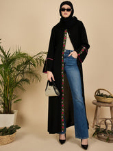 Front Open Embroidered Modest Abaya Burqa with Black Hijab