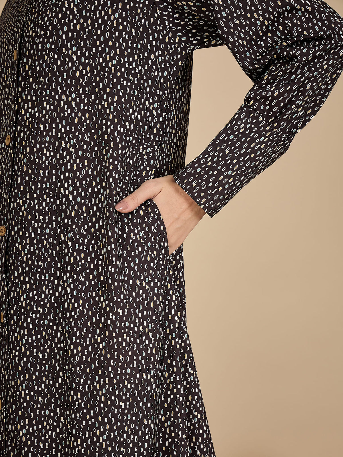 Front Open Black Printed Abaya Burqa with Black Hijab