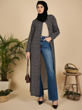 Front Open Black Printed Abaya Burqa with Black Hijab