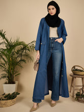Blue Denim Front Open Abaya Burqa for Women with Georgette Hijab
