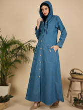 Modest Hoodie Front open Denim Abaya