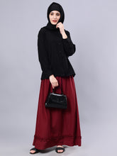 Nabia Maroon Solid Flared Maxi Skirt for Women