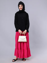 Nabia Women Solid Pink A-Line Flared Maxi Skirt