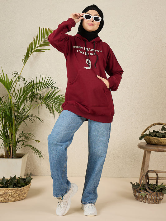 Wow Modest Maroon Fleece Winter Hoodie for Women