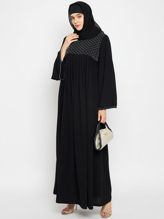 Nabia Black Luxury Abaya with Black Hijab