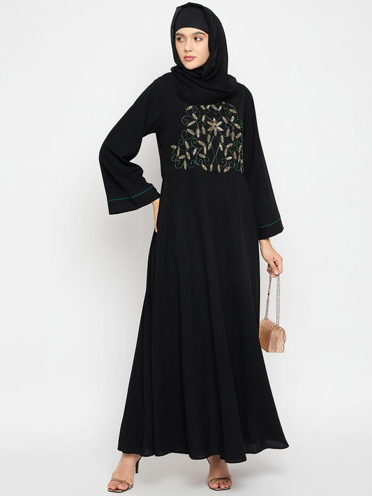 Handwork Detailing Luxury Abaya with Black Hijab