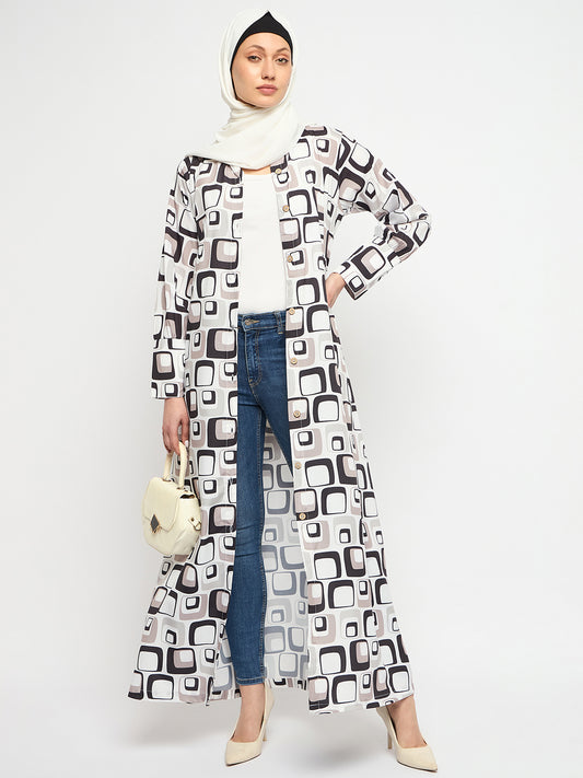 Multi-Colour Front Open Abaya with Black Georgette Scarf