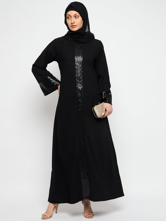 Nabia Embroidery Black Abaya Burqa with Black Scarf