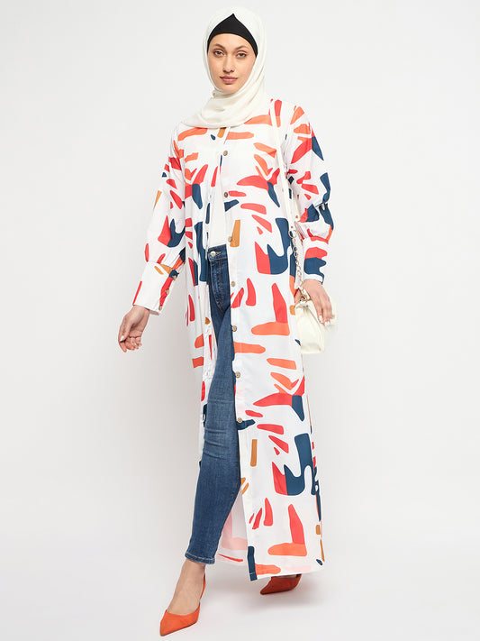 Multi Color Front Open Abaya with Black Georgette Scarf