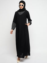 Black A line Abaya with Black Georgette Scarf