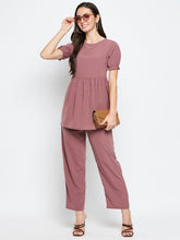 Nabia Women Puce Pink Solid Co-Ord Set