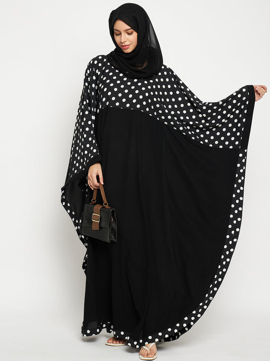 Nabia Polka Dot Women Kaftan Abaya with Black Scarf