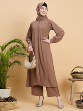 Rust Front Open Co-ord Set for Women with Matching Hijab
