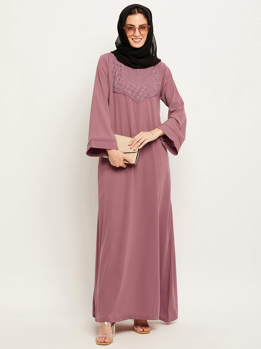 Nabia Women Solid Puse Pink Abaya Burqa With Georgette Scarf