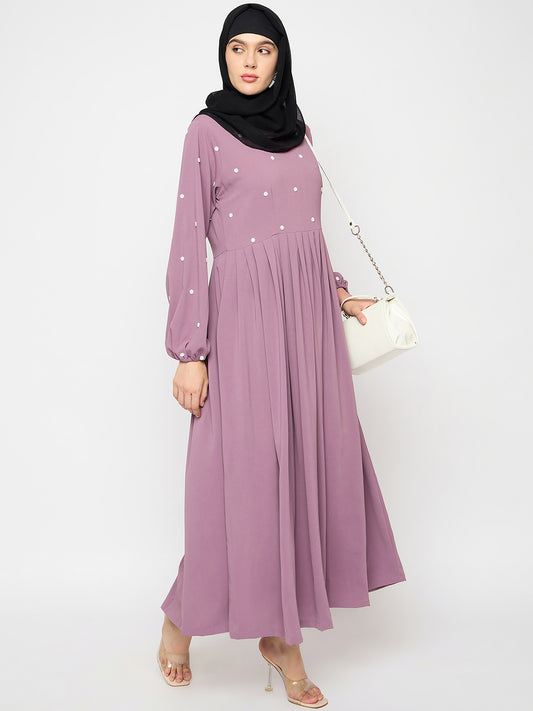 Handwork Pink Luxury Abaya with Black Georgette Hijab