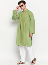 Green Solid Men's Kurta with Mandarin Collar