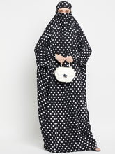 Black and White Polka Dot Free Size Jilbab Abaya for Girls and Women
