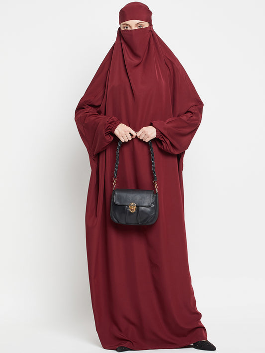 Maroon Free Size Adjustable Nosepiece Jilbab Abaya for Girls and Women