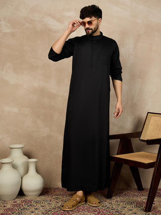 Nabia Black Mandarin Collar Cotton Jubba/Thobe