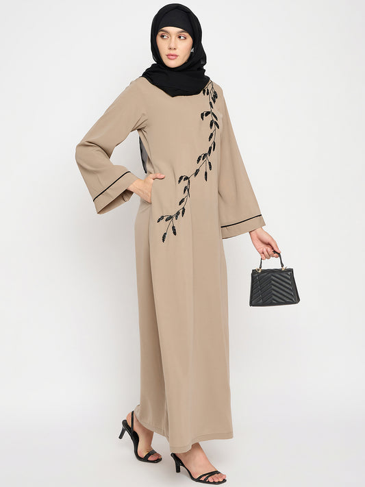 Nabia Beige Luxury Abaya with Hand Work Detailing