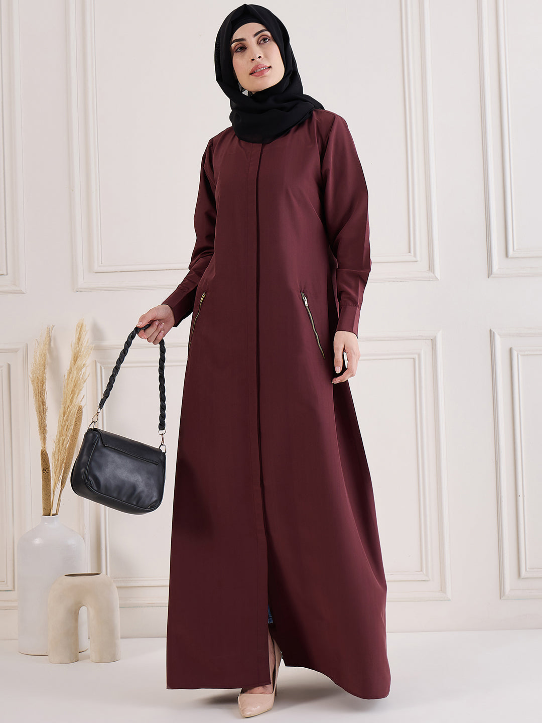 Burgundy open abaya store
