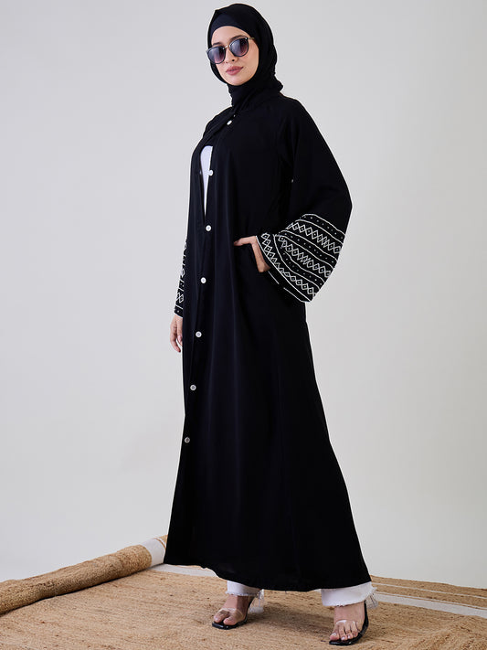 Nabia Black Handwork Luxury Abaya for Women With Black Georgette Hijab