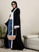 Black Front Open Embroidered Abaya for women with hijab