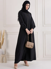 Nabia Front Open Zip-Closure Abaya with Black Georgette Hijab